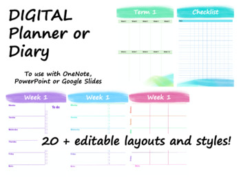 Preview of Undated Editable Digital Planner or Diary - OneNote, PowerPoint, Google Slides
