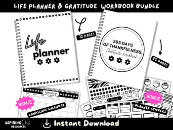 Preview of Undated Life Monthly Planner Calendar Gratitude Journal Prompt Digital Printable