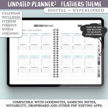 Preview of Undated Minimalistic Digital Planner- any PDF editor compatible - High Quality