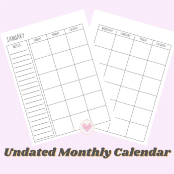 undated monthly calendar printable download 8 5x11 portrait jan dec