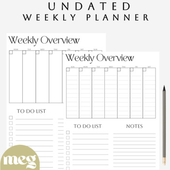 Preview of Undated Weekly Planner Minimalist | weekly to do list planner, week planner