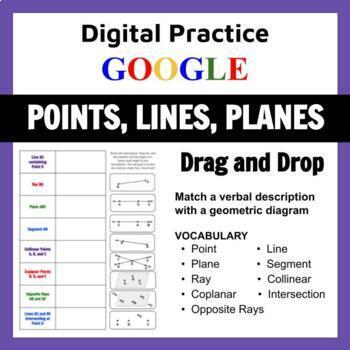 Preview of Undefined Terms Points Lines Planes Geometry Vocabulary Drag and Drop Google