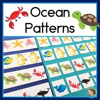 Preview of Ocean Animal Patterns Math Center with Differentiated Patterning Worksheets