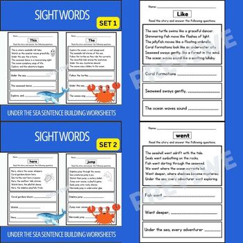 Preview of Under The Sea Sight Word High Frequency Words Worksheets - Bundle