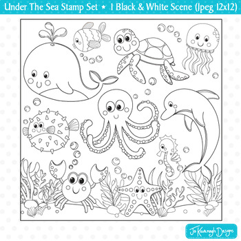 Under The Sea Ocean Animals Theme Stamps Clip Art Colouring Page S21