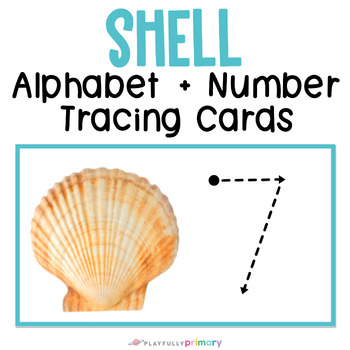 Preview of Ocean Themed Seashell Alphabet Tracing + Number Formation Writing Tray Cards