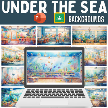 Preview of Under the Sea Backgrounds for Google Slide and PowerPoint 16x9 Slides - Watercol