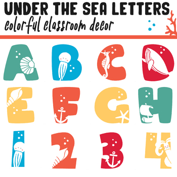 Preview of Under the Sea Bulletin Board Letters | A - Z, Letters and Numbers,1 & 2 Per Page