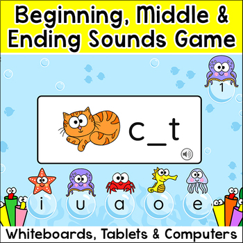 Preview of CVC Words Game for Beginning, Middle & Ending Sounds - Distance Learning