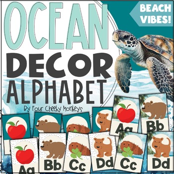 Preview of Under the Sea Classroom Decor / Boho Retro Ocean Theme Alphabet Display