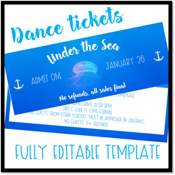 Preview of Under the Sea Dance Ticket Template