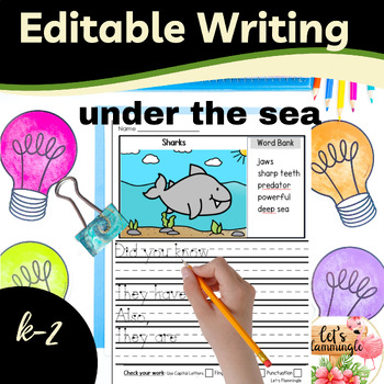 Preview of Editable writing prompts  sentence stems  under the sea animals ocean theme
