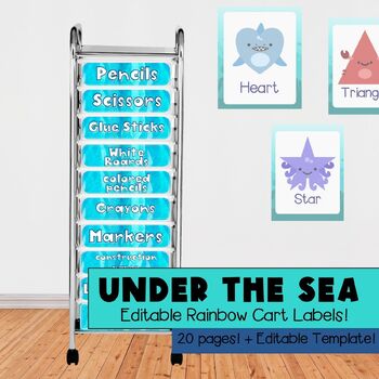 Preview of Under the Sea Editable Labels for Rainbow Cart