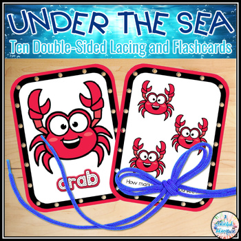 Preview of Under The Sea Fine Motor Lacing and Flashcards for Preschool, Pre-K, Daycare, OT