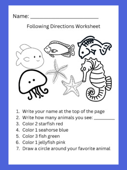 Preview of Under the Sea Following Directions Worksheet