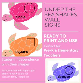 Preview of Under the Sea Geometric Shape Wall Signs - elementary classrooms