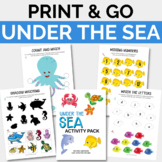 Under the Sea Math & Literacy Activity Sheets | August Print & Go