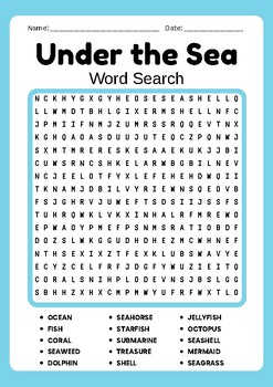 Under the Sea No Prep Word Search puzzle Worksheet | TPT
