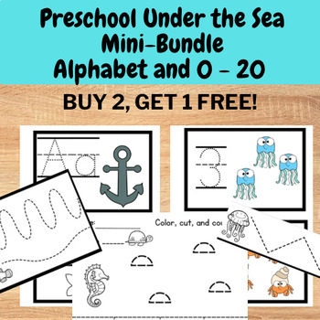 Preview of Under the Sea Ocean Animal Preschool Mini-Bundle  alphabet and 0 - 20 flashcards