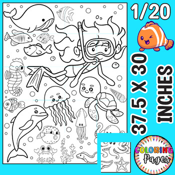 Preview of Under the Sea Ocean Fish Coloring Bulletin Board fun Decor Collaborative Poster