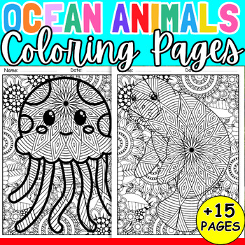 Preview of Ocean Coloring Pages Under the Sea Mindful Fish Mandalas Fun Animals Worksheet