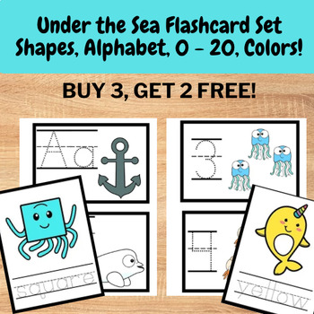 Preview of Under the Sea Ocean Preschool Flashcard Set - shapes, alphabet, 0 - 20, & colors