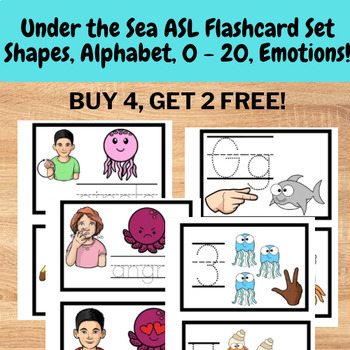 Preview of Under the Sea Preschool ASL Flashcard Set - shapes, alphabet, 0 - 20, & colors