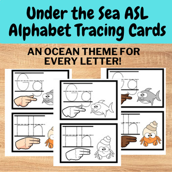 Preview of Under the Sea Sign Language Alphabet Tracing flashcards with Ocean Pictures