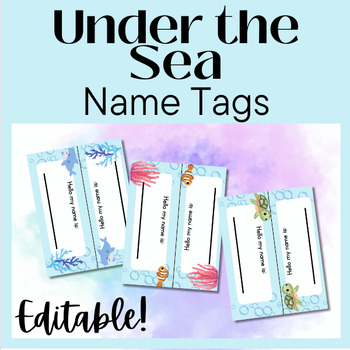 Preview of Under the Sea Theme Cute Ocean Decor Classroom Student Name Tags Primary Interme