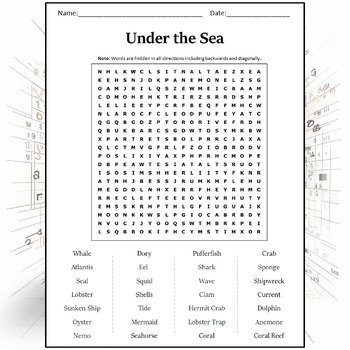 Under the Sea Word Search Puzzle Worksheet Activity by Word Search Corner