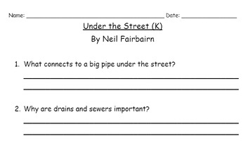 Preview of Under the Street (K) Reading Comprehension