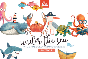 Preview of Under the sea ocean animal Clipart Story Set,