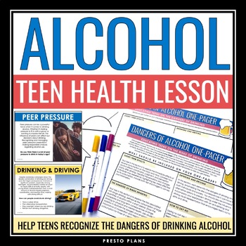 Preview of Alcohol Health Lesson - Dangers of Drinking Alcohol Presentation & One Pager