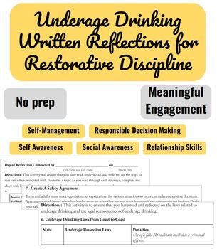 Preview of Underage Drinking Written Reflections for Restorative Discipline