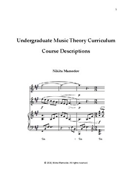 Preview of Undergraduate Music Theory Curriculum, Course Descriptions