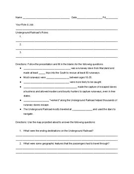 Preview of Underground Railroad US History Worksheet