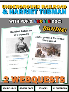 Preview of Underground Railroad and Harriet Tubman - Webquest Bundle (Google Docs)