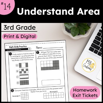 Preview of Introduction to Finding Area Worksheets L14 3rd Grade iReady Math Exit Tickets