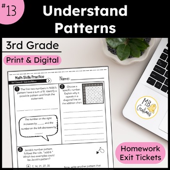 Preview of Understand Patterns Worksheets & Exit Tickets - iReady Math 3rd Grade Lesson 13
