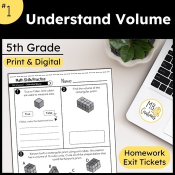 Preview of Understand Volume Worksheets & Exit Tickets -FREE iReady Math 5th Grade Lesson 1