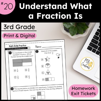 Preview of Introduce Fractions, Part, Whole Worksheet L20 3rd Grade iReady Math Exit Ticket