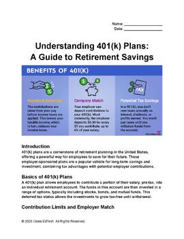 Preview of Understanding 401(k) Plans:  A Guide to Retirement Savings Worksheet