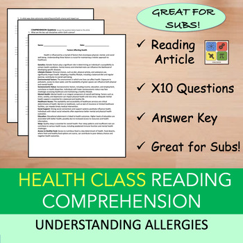 Preview of Understanding Allergies - Reading Passage and x 10 Questions