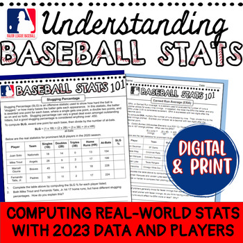 Preview of Understanding Baseball Stats MLB Math Sports Statistics Activity Digital & Print
