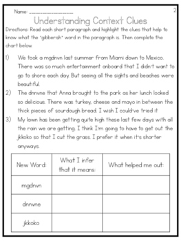 understanding context clues worksheet set by kmwhytes kreations