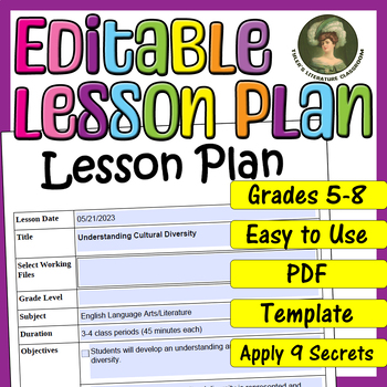 Preview of Understanding Cultural Diversity : Editable Lesson Plan for Middle School