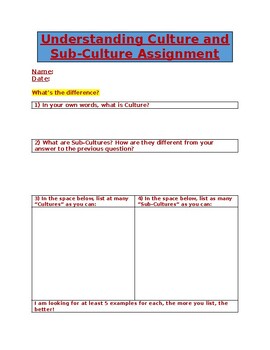 Preview of Social Psychology Understanding Cultures and Sub-Cultures Assignment