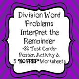 Division Word Problems Interpret the Remainder Math Task Cards & Worksheets