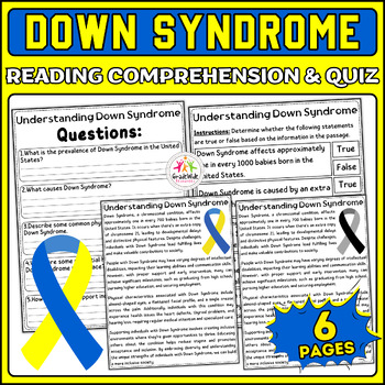 Preview of Understanding Down Syndrome: Comprehensive Reading Passage & Quiz, Down Syndrome