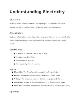 Preview of Understanding Electricity Lesson Plans -  Quiz, Homework, Vocab, and More!